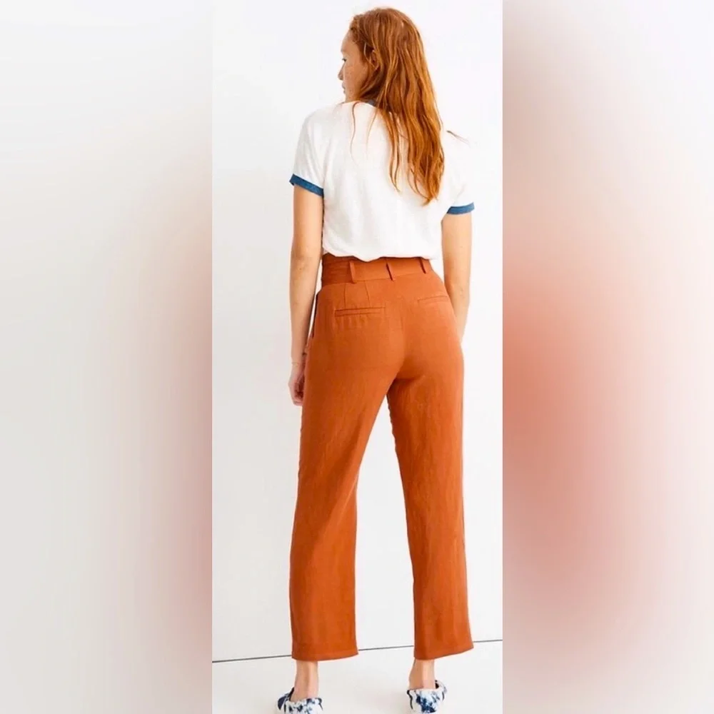 Madewell Linen-Blend Paperbag Pants in Burnt Orange